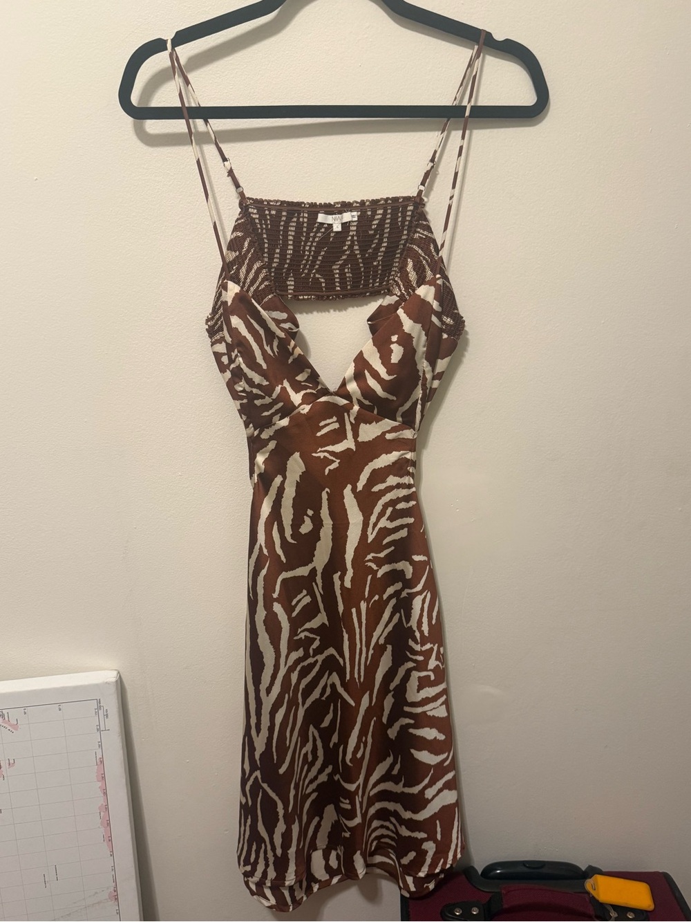 Brown Zebra-Print Slip Mini Dress with Smocked Back